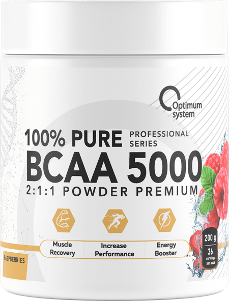 100% Pure BCAA 5000 Powder 200 грамм (Малина) 100% Pure BCAA 5000 Powder 200 грамм (Малина)