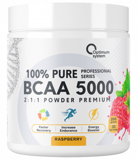 100% Pure BCAA 5000 Powder 200 грамм (Малина)